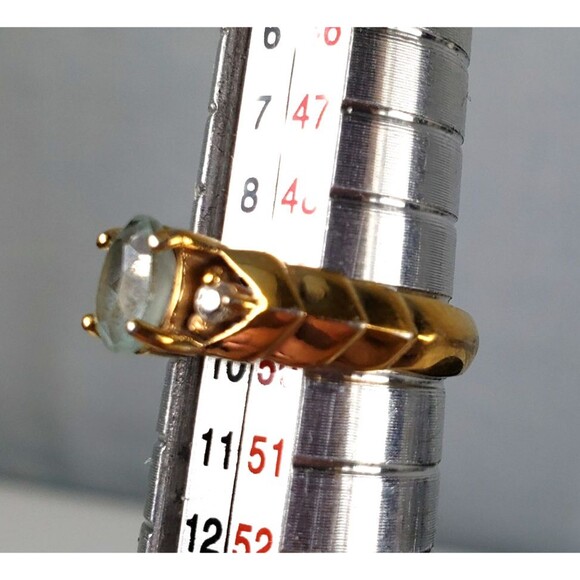 Designed 18k Gold Plated Stainless Steel Light Blue Topaz and CZ Ring Size 5 - Picture 12 of 16